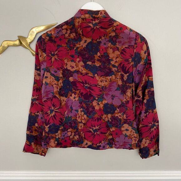 Vintage Mandarin Style Floral Print Blouse Pink Size Small - Picture 8 of 12